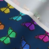 rainbow butterflies fabric - purple, pink, blue butterflies, butterfly fabric, rainbows and butterflies fabric - navy