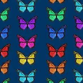 rainbow butterflies fabric - purple, pink, blue butterflies, butterfly fabric, rainbows and butterflies fabric - navy