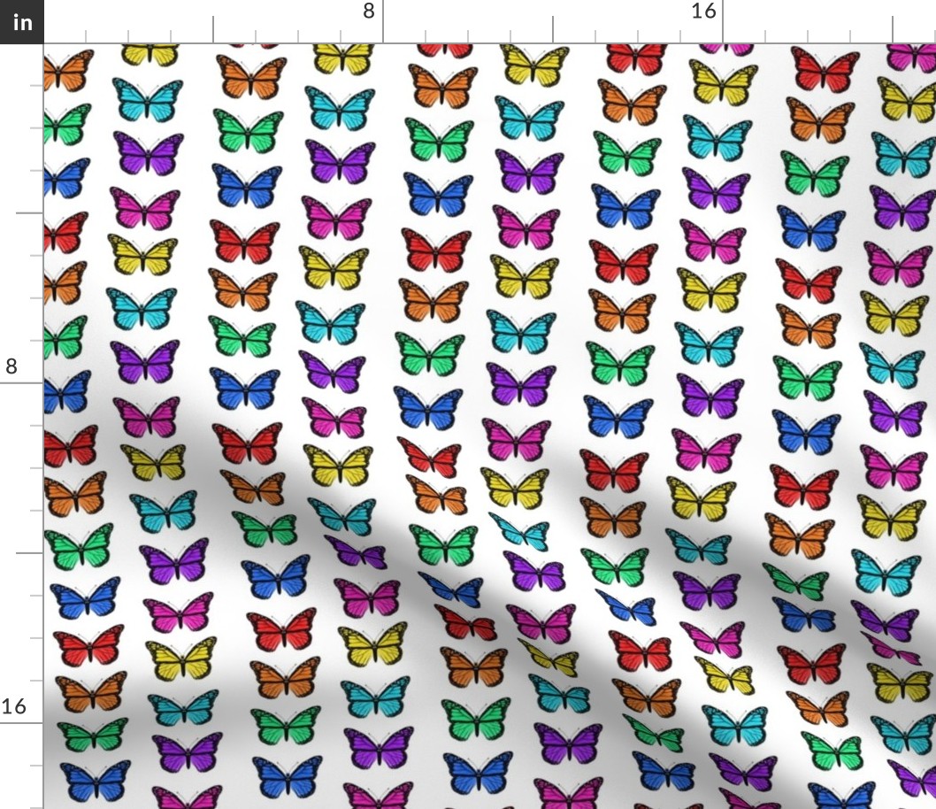 rainbow butterflies fabric - purple, pink, blue butterflies, butterfly fabric, rainbows and butterflies fabric - white