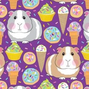 guinea pigs and sprinkle cookies, donuts, cupcakes and ice cream on purple