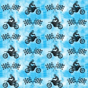 motocross rider and flags  -  bright blue  -  dirt bikes - LAD20