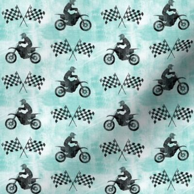 motocross rider and flags  -  blue - dirt bikes - LAD20