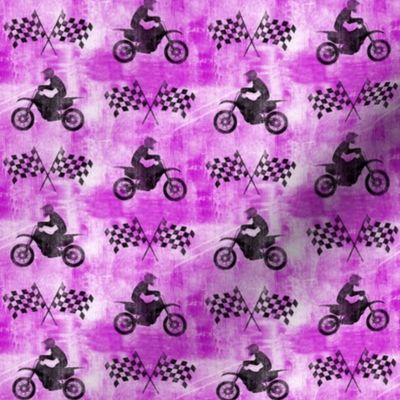 motocross rider and flags  -  purple -  dirt bikes - LAD20