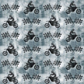motocross rider and flags  -  faded blue -  dirt bikes - LAD20