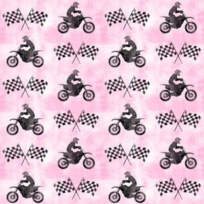 motocross rider and flags  -  pink -  dirt bikes - LAD20
