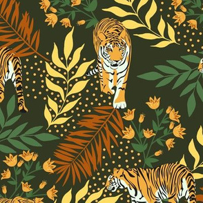 Siberian tiger. Vintage green