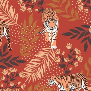 Siberian tiger. Vintage red