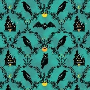 Haunted Raven Damask // small teal