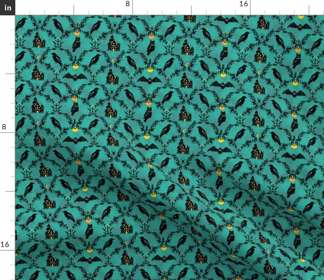 Haunted Raven Damask // small teal