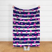 Navy stripe, pink spot, gold triangle - large scale