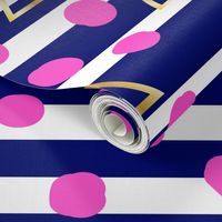 Navy stripe, pink spot, gold triangle - large scale