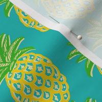 Pineapples on teal blue ~  summer
