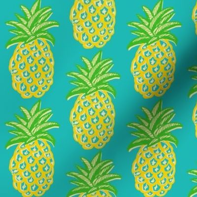 Pineapples on teal blue ~  summer