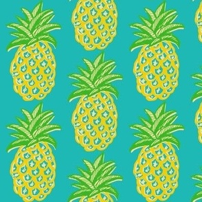 Pineapples on teal blue ~  summer