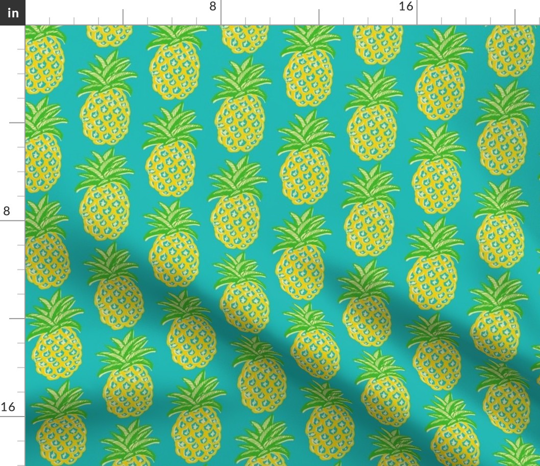 Pineapples on teal blue ~  summer