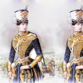 Victorian female ceremonial Hussar soldier army commander in chief general woman power beautiful lady 19th 20th century uniform military horses cavalry forests trees  jacket Shako hat regiments androgynous swords enlisted double eagles badge portrait clou