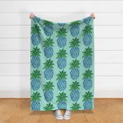 Pineapple fabric in Blue and mint green