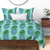 Pineapple fabric in Blue and mint green