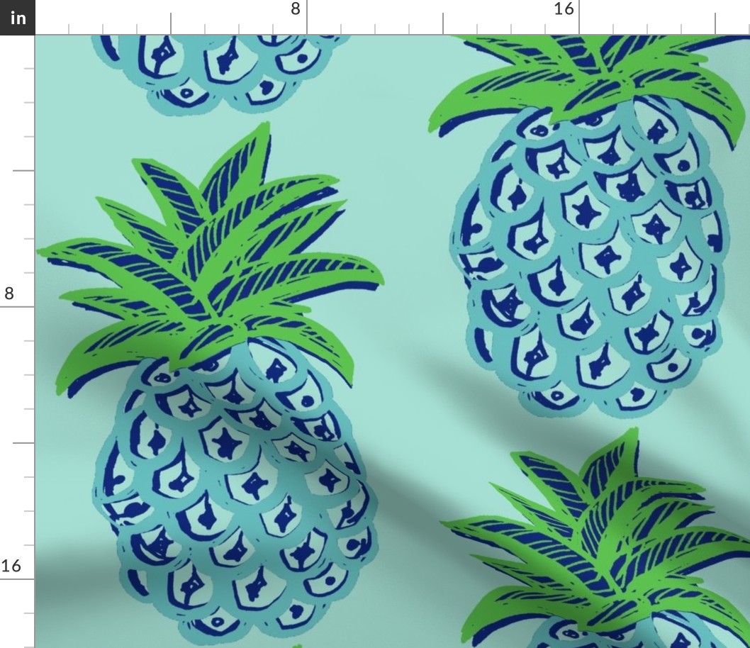 Pineapple fabric in Blue and mint green