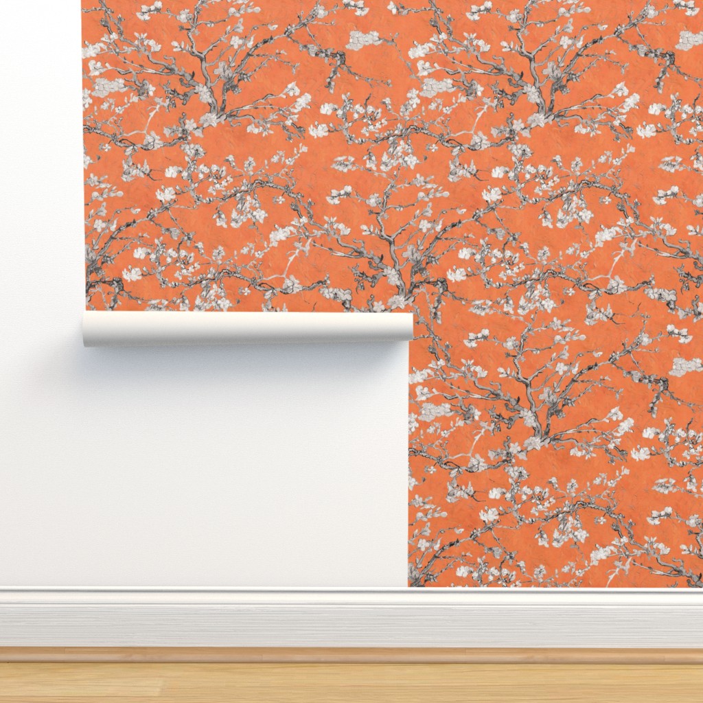 Vincent Van Gogh Almond Blossom Orange Wallpaper | Spoonflower