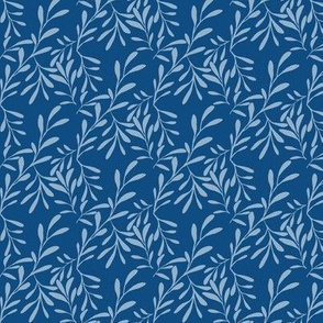 A Drift of Slate Blue Leaves on Classic Blue - Small Scale