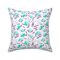 Watercolor aqua cotton flowers for modern home decor, bedding, nursery