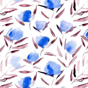 Watercolor cotton flowers in blue ★ painted florals for modern home decor, bedding, nursery
