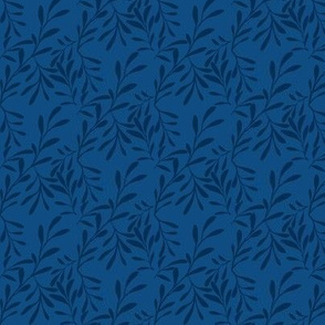 A Drift of Midnight Blue Leaves on Classic Blue - Small Scale
