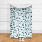 Large scale blue cotton flowers ★ watercolor tonal florals for modern home decor, bedding, nursery