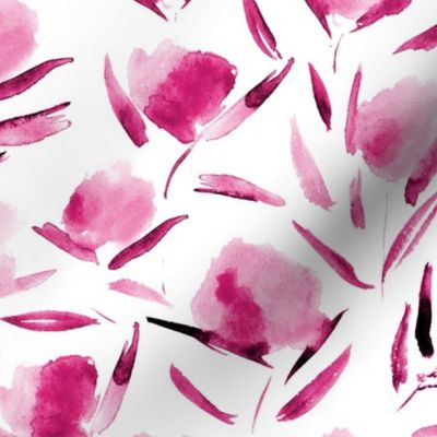 Fuchsia watercolor cotton flowers ★ painted tonal florals for modern home decor, bedding, nursery