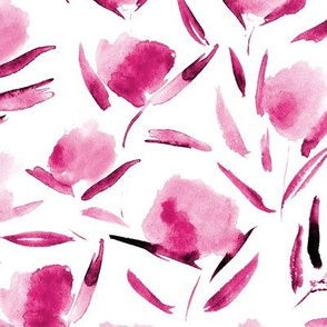 Fuchsia watercolor cotton flowers ★ painted tonal florals for modern home decor, bedding, nursery