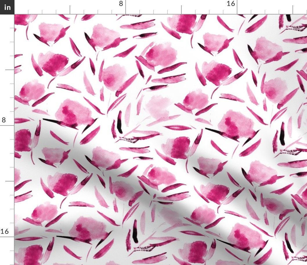 Fuchsia watercolor cotton flowers ★ painted tonal florals for modern home decor, bedding, nursery