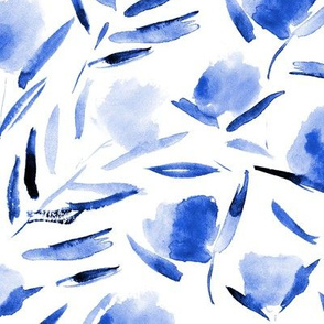 Watercolor blue cotton flowers ★ painted florals for modern home decor, bedding, nursery