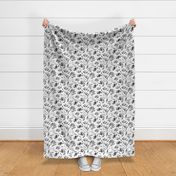 Noir watercolor cotton flowers ★ painted black and white florals for modern home decor, bedding, nursery in shades of grey
