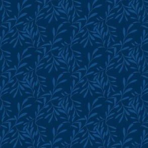 A Drift of Classic Blue Leaves on Midnight Blue - Small Scale