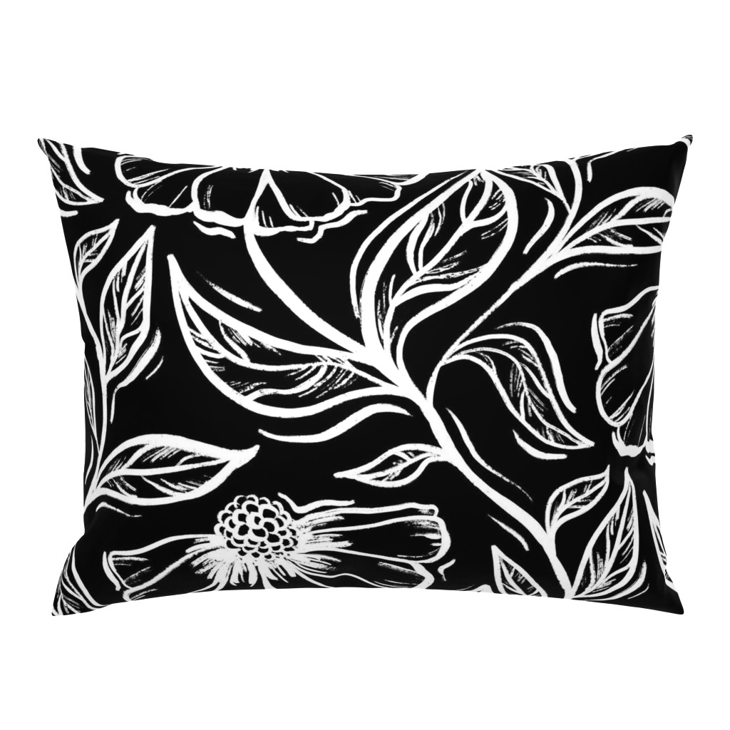 Night Floral - large scale black and white floral