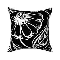 Night Floral - large scale black and white floral