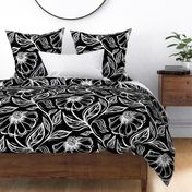 Night Floral - large scale black and white floral