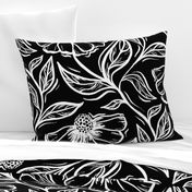 Night Floral - large scale black and white floral