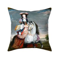Marie Antoinette inspired baroque Victorian hat tricorne beautiful lady woman Riding habit  horseback riding equestrian horsewoman rider white horse grey clouds sky countryside mountains trees scenery town skyline pink feathers androgynous  black jacket p
