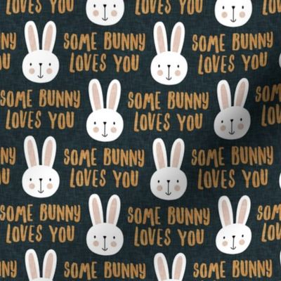 some bunny loves you - cute bunnies on dark blue - LAD20