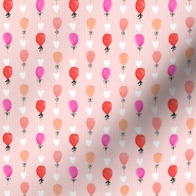 SMALL - love balloons  - cute red and pink balloon watercolors fabric