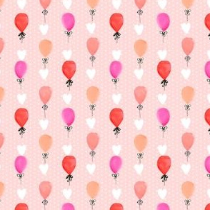 SMALL - love balloons  - cute red and pink balloon watercolors fabric