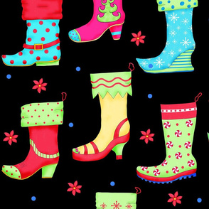 Christmas Boot Stockings Black Directional Large