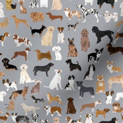 SMALL - dogs grey fabric cute dog design best dogs grey fabric dogs dog breed fabric dog print dog pattern best dog design