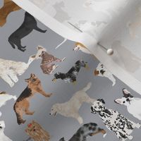 SMALL - dogs grey fabric cute dog design best dogs grey fabric dogs dog breed fabric dog print dog pattern best dog design