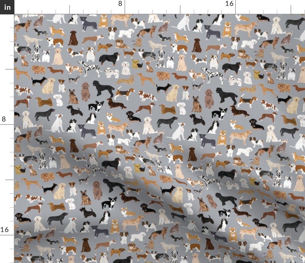 SMALL - dogs grey fabric cute dog design best dogs grey fabric dogs dog breed fabric dog print dog pattern best dog design