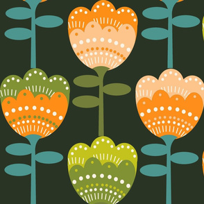 XLARGE -  70s flower fabric - flower fabric, 70s fabric, retro floral, retro wallpaper, 70s wallpaper, - dark green