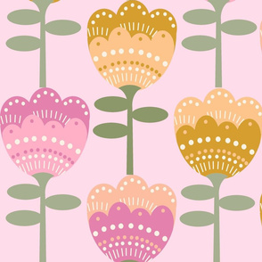 XLARGE -  70s flower fabric - flower fabric, 70s fabric, retro floral, retro wallpaper, 70s wallpaper, - pastel pink