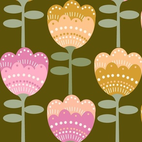XLARGE -  70s flower fabric - flower fabric, 70s fabric, retro floral, retro wallpaper, 70s wallpaper, - olive